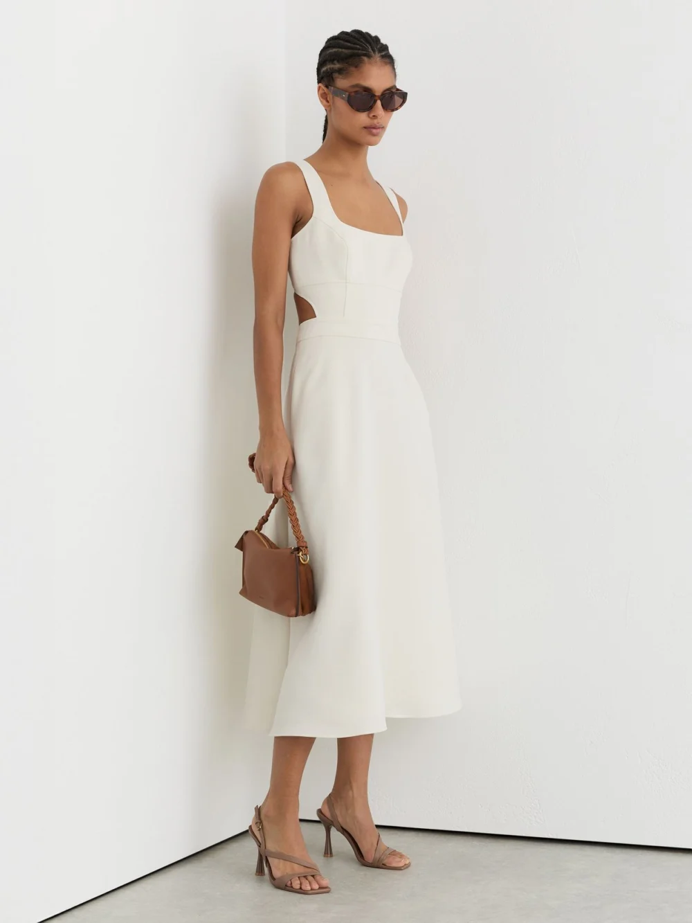 Reiss Dina Waisted Cut-out Twill Midi Dress, 12, view 4