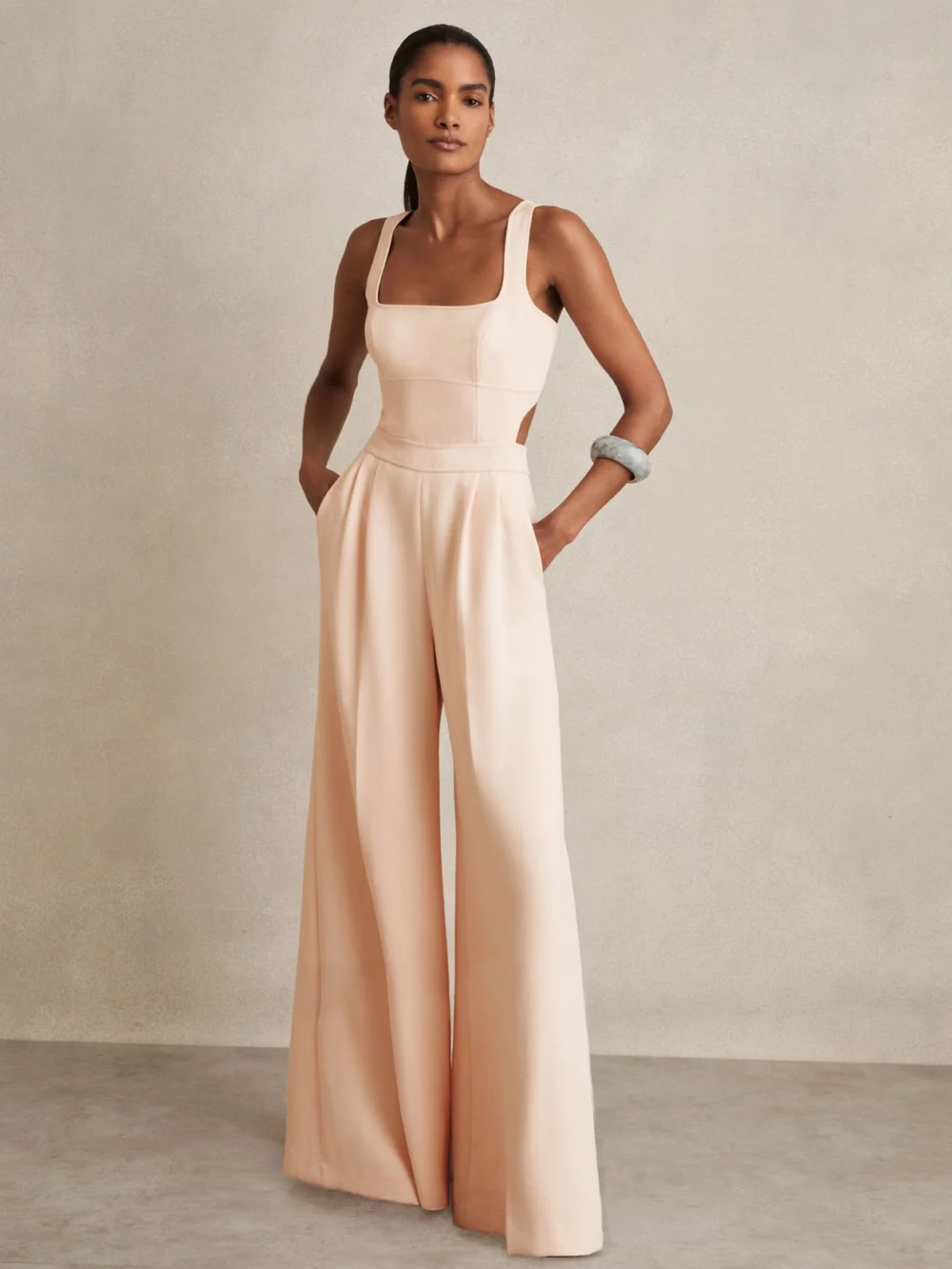 Reiss Dion Pale Pink Wide-leg Cut-out Jumpsuit, 18, view 3