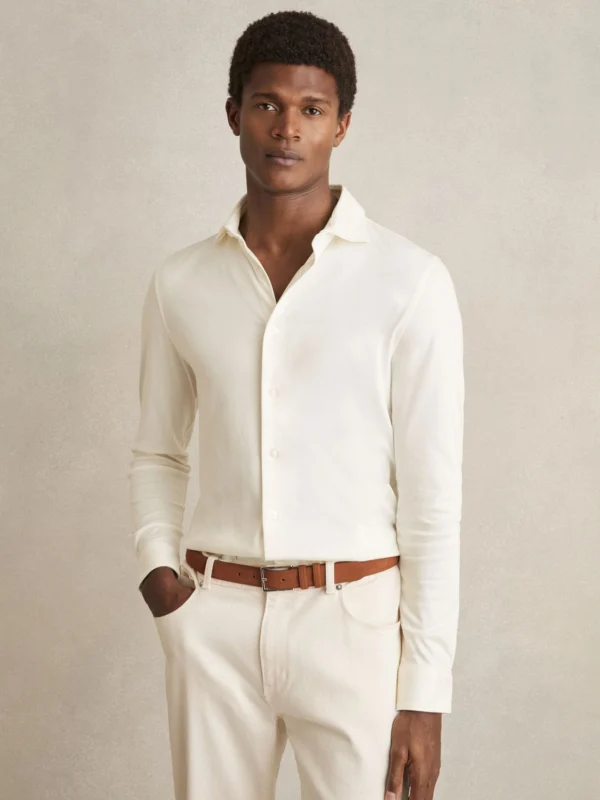 Reiss Duke Ecru Air-water Cotton Slim-fit Shirt, S