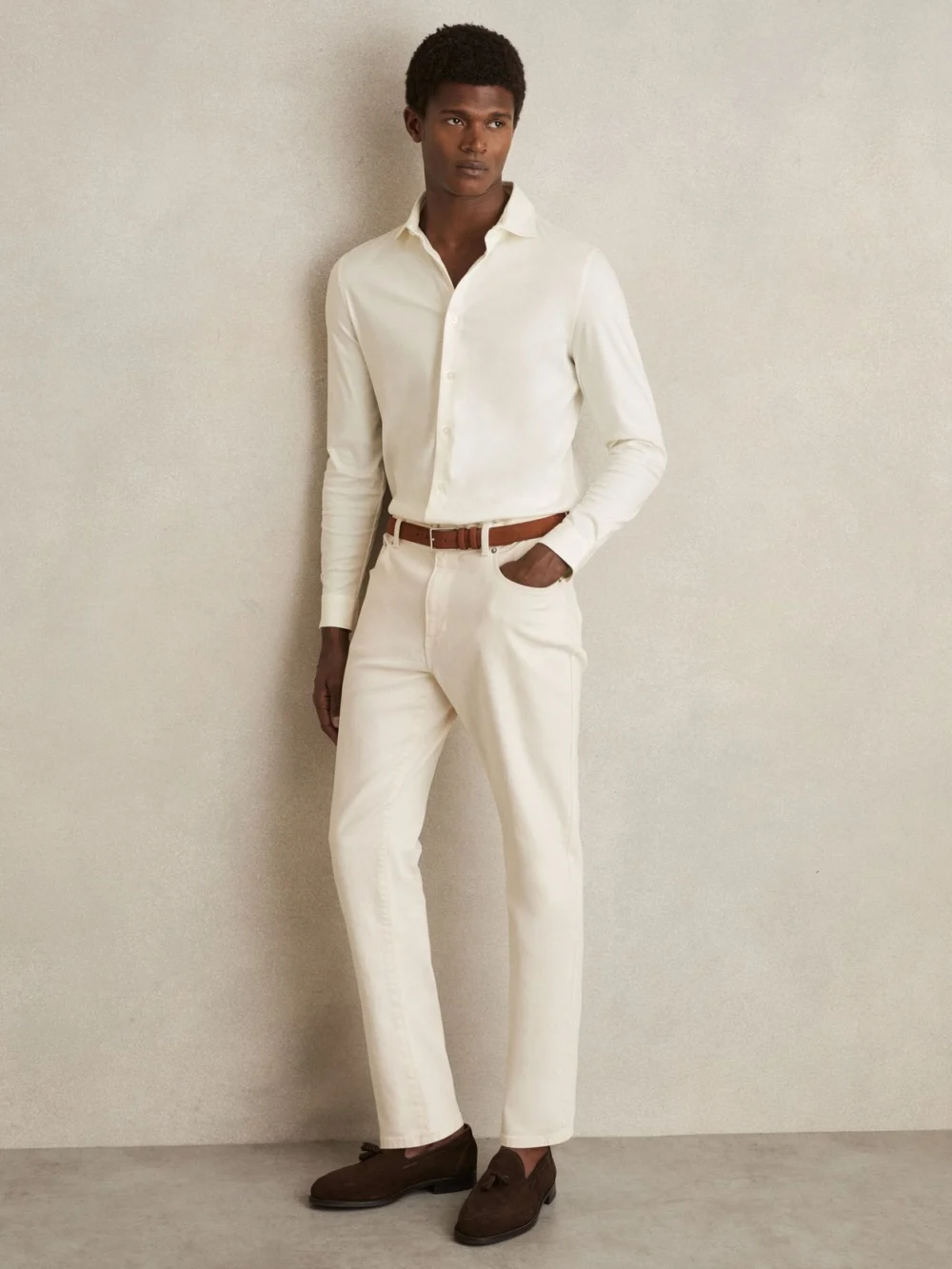 Reiss Duke Ecru Air-water Cotton Slim-fit Shirt, S, view 3