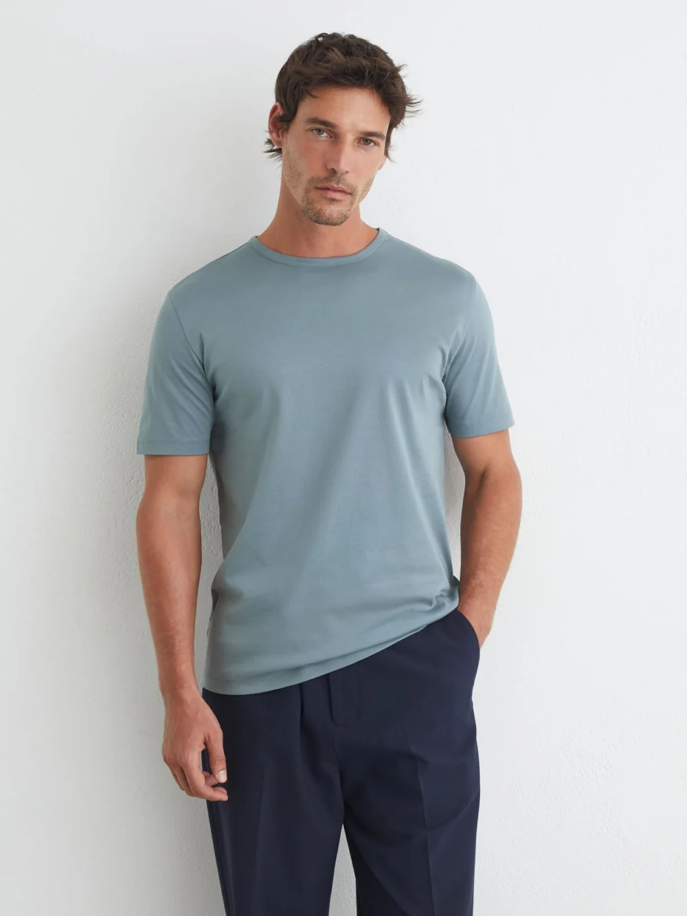 Reiss Dusty Blue Air-water Cotton Tailored-fit T-shirt, view 4