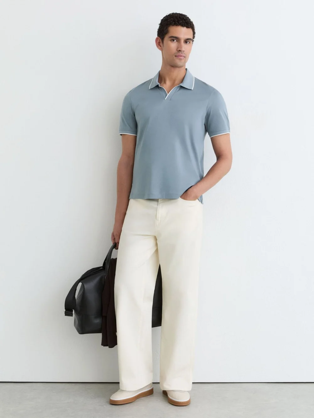 Reiss Dusty Blue Air-water Cotton Tipped Polo Shirt, view 4