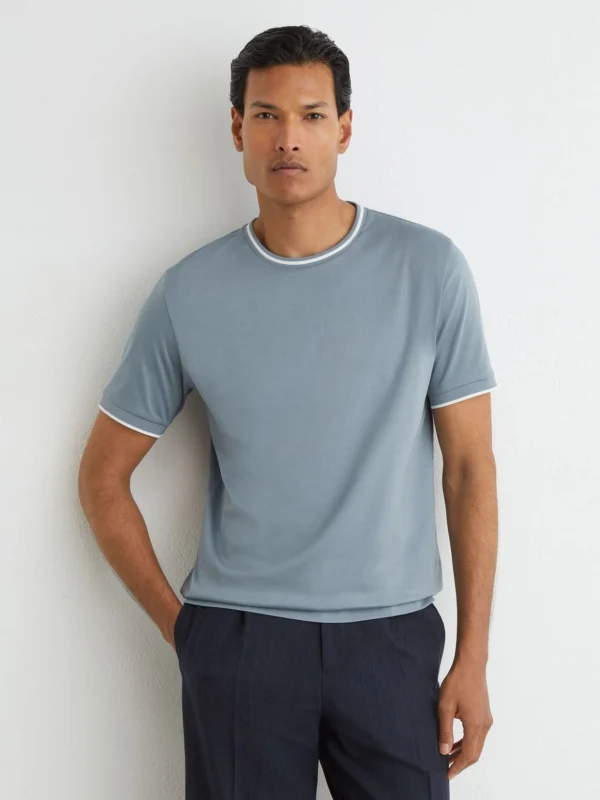 Reiss Dusty Blue Air-water Cotton Tipped Tailored-fit T-shirt