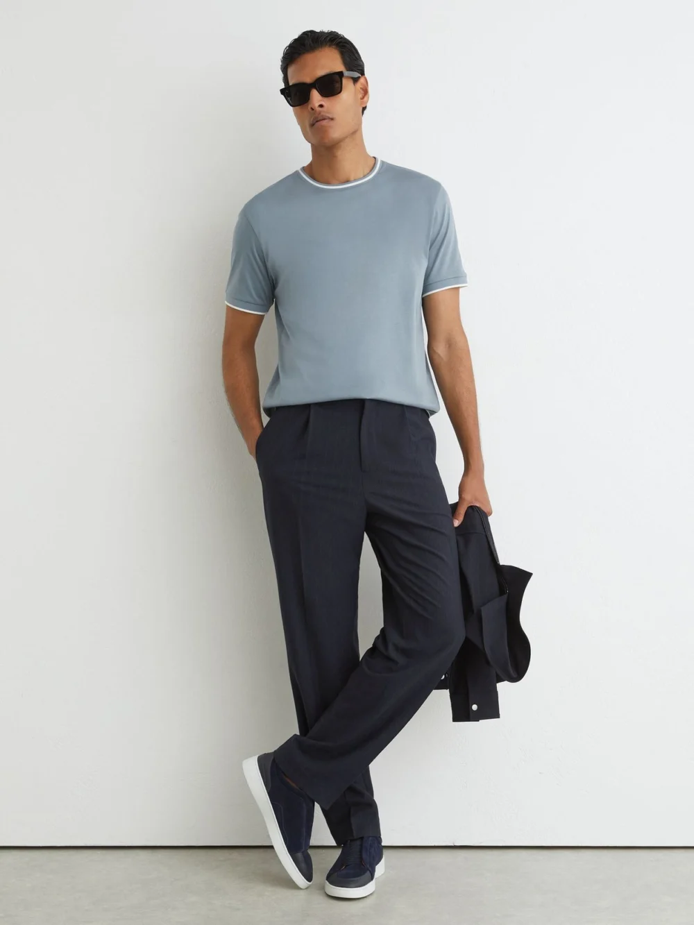 Reiss Dusty Blue Air-water Cotton Tipped Tailored-fit T-shirt, view 4