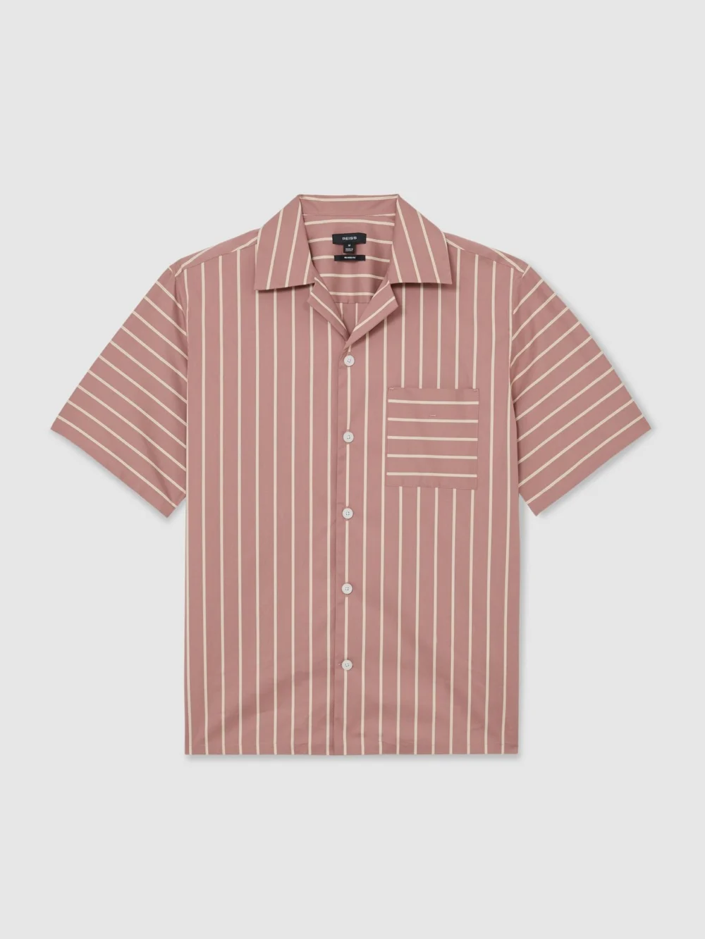 Reiss Dusty Pink Cotton-blend Stripe Cuban-collar Shirt, view 2