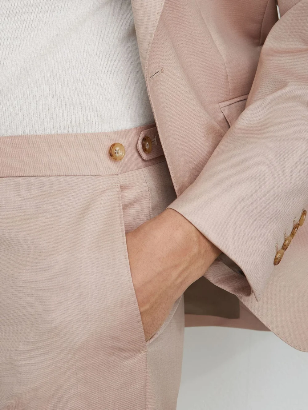 Reiss Dusty Pink Tailored Fit Virgin Wool Suit Trousers, view 4