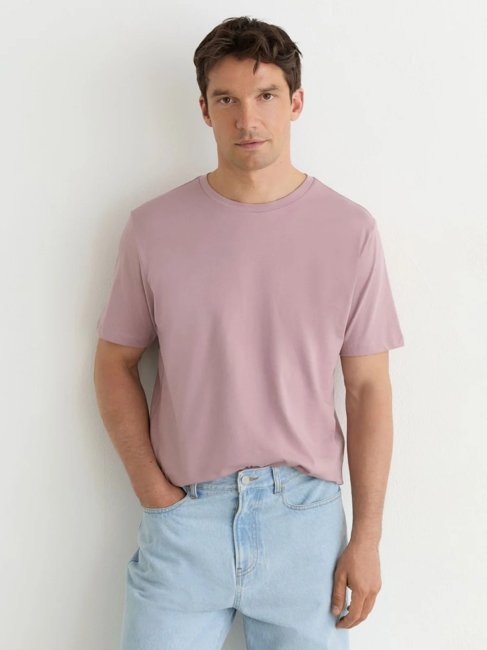 Reiss Dusty Rose Marl Cotton-blend Tailored-fit T-shirt