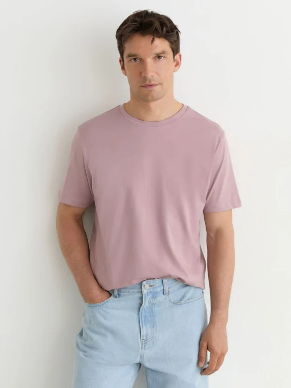 Reiss Dusty Rose Marl Cotton-blend Tailored-fit T-shirt
