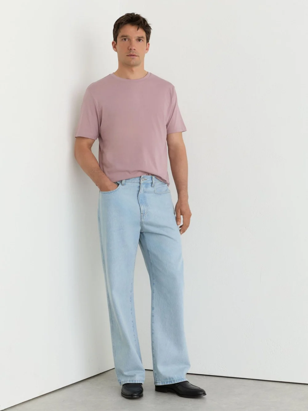 Reiss Dusty Rose Marl Cotton-blend Tailored-fit T-shirt, view 3