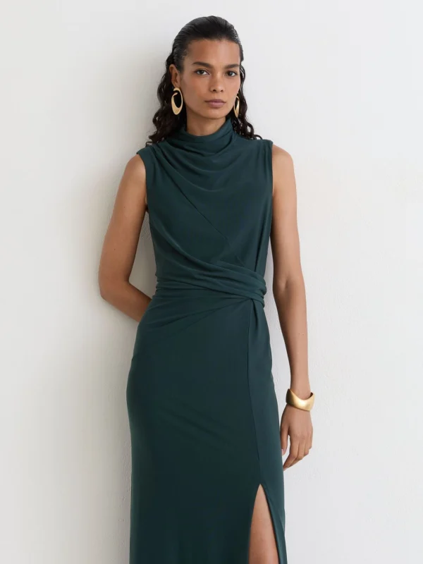 Reiss Dylan Women's Teal Green Petite Draped-detail Sleeveless Maxi Dress