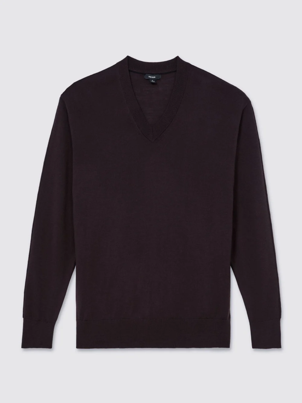 Reiss Earlsfield Men's Bitter Brown Merino Wool V-neck Jumper, view 2