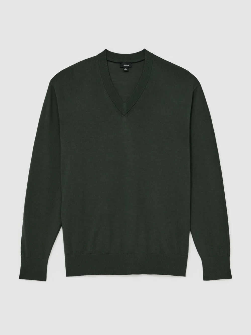 Reiss Earlsfield Men's Dark Green Merino Wool V-neck Jumper, view 2