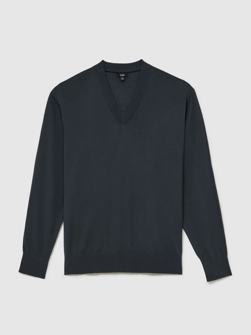 Reiss Earlsfield Men's Vulcan Grey Merino Wool V-neck Jumper, view 2