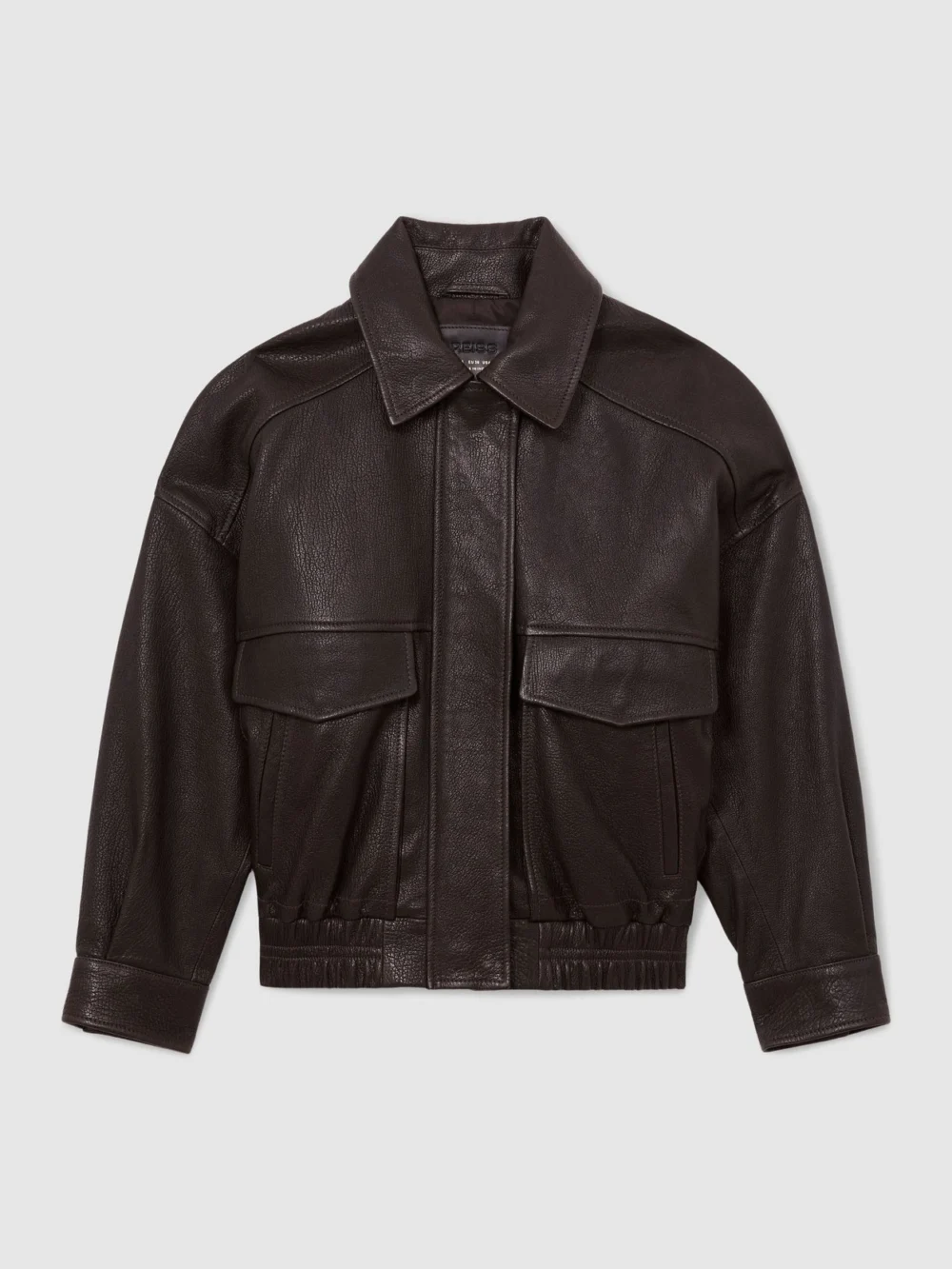 Reiss Ebony Brown Leather Twin-pocket Relaxed Jacket, view 2