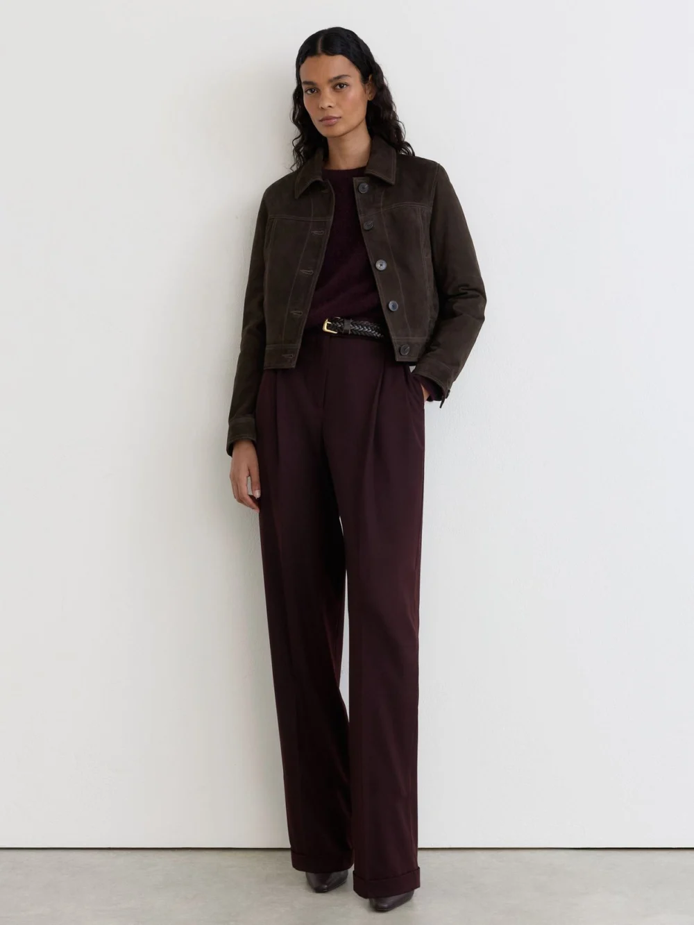 Reiss Ebony Brown Suede Trucker Jacket, view 3