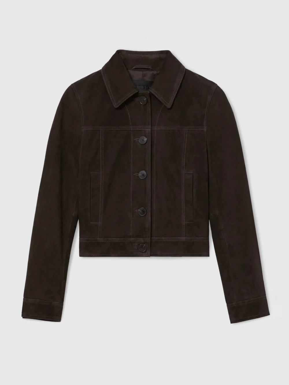 Reiss Ebony Brown Suede Trucker Jacket, view 6