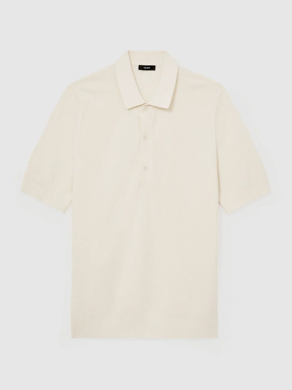 Reiss Ecru Cotton-blend Basket-stitch Polo Shirt, view 2