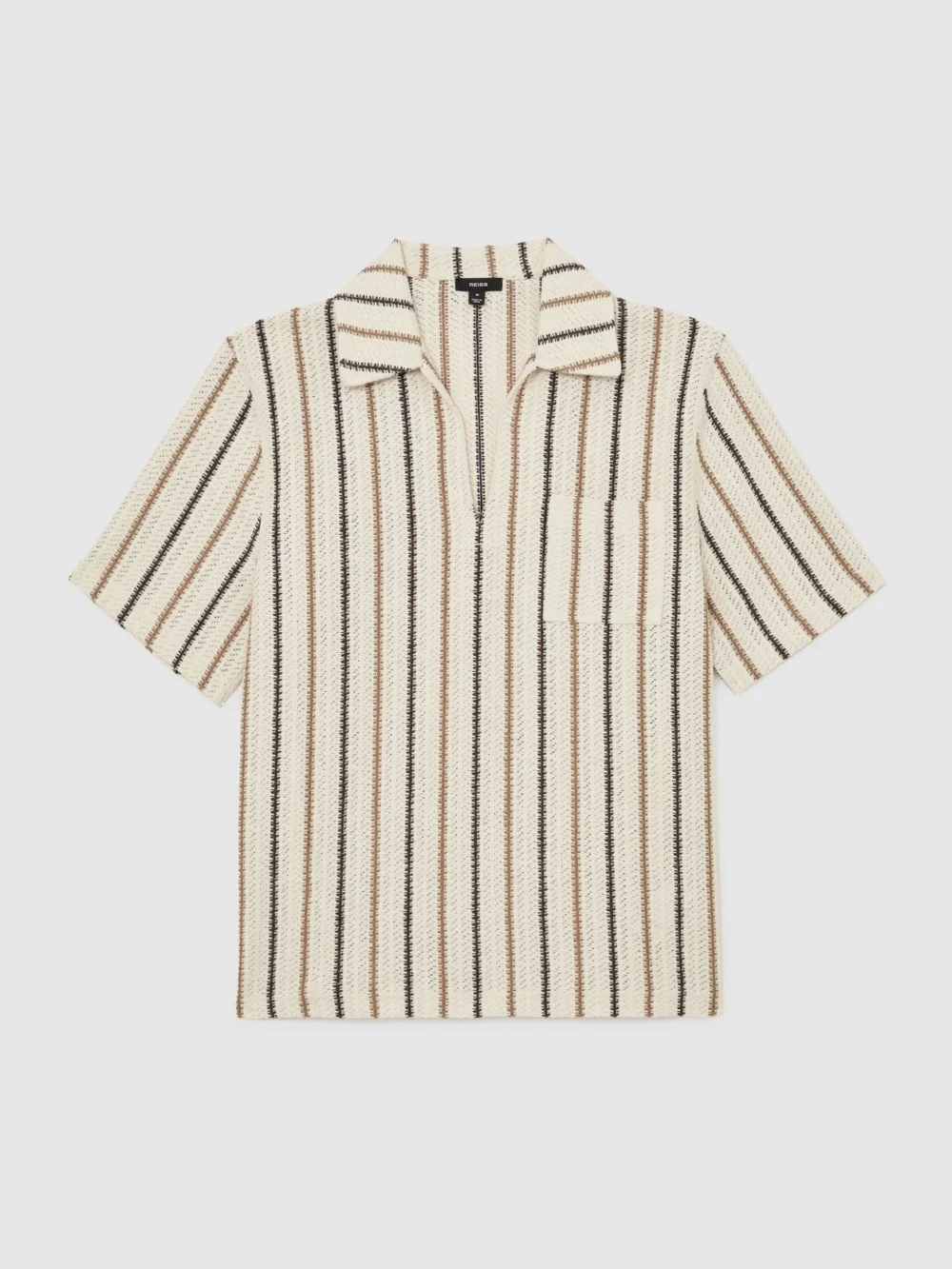 Reiss Ecru Crochet Stripe Overhead Shirt, view 2