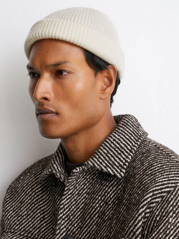 Reiss Ecru Merino Wool Rib-knit Beanie,