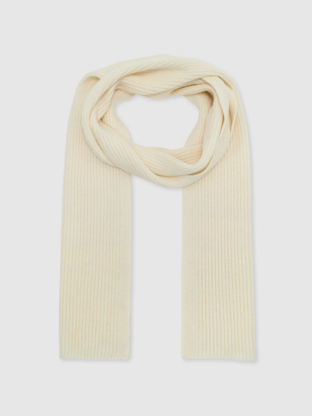 Reiss Ecru Merino Wool Rib-knit Scarf,
