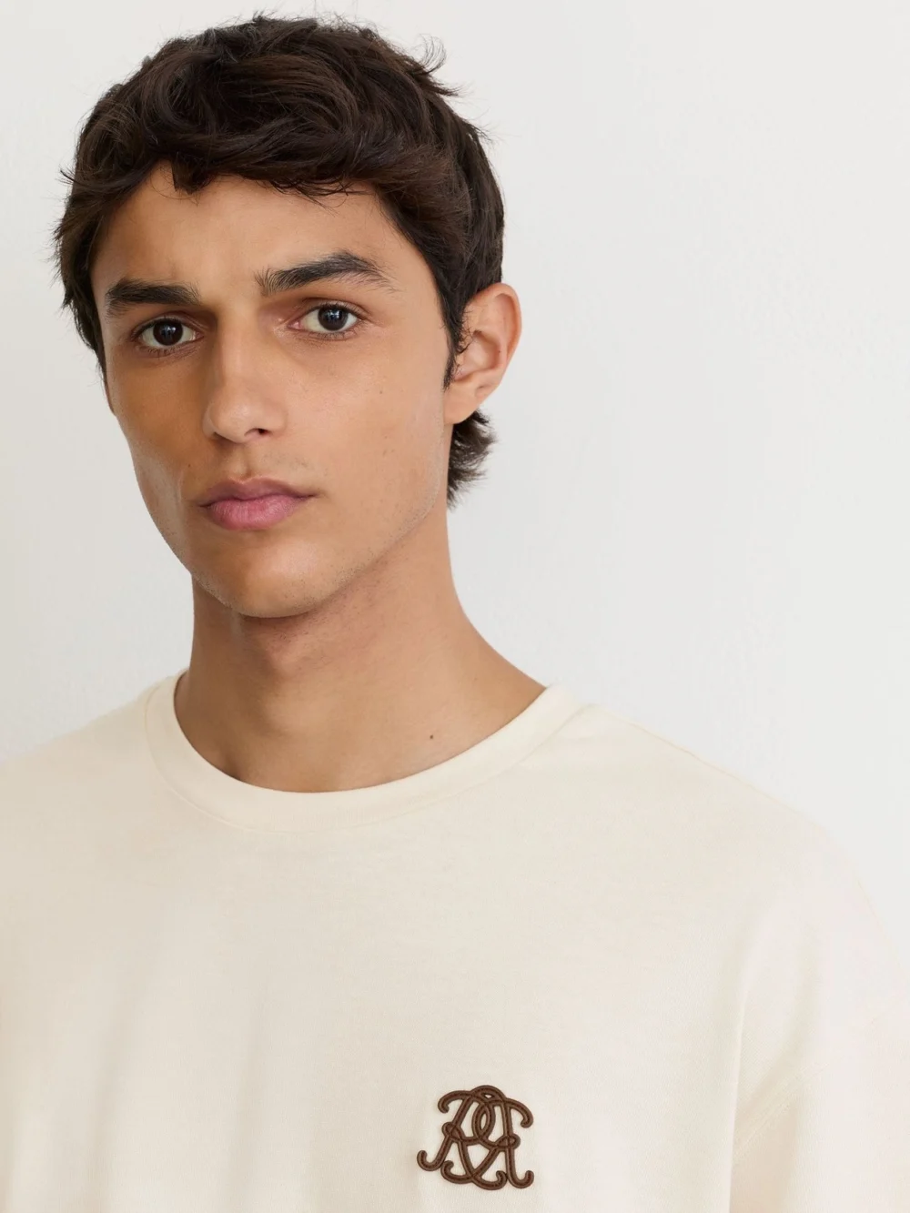 Reiss Ecru Monogram Motif Cotton Relaxed-fit T-shirt