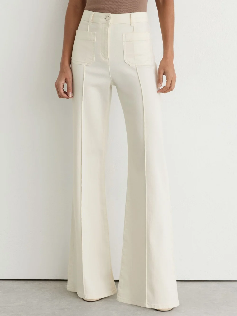 Reiss Ecru Patch-pocket Flared Jeans, view 3