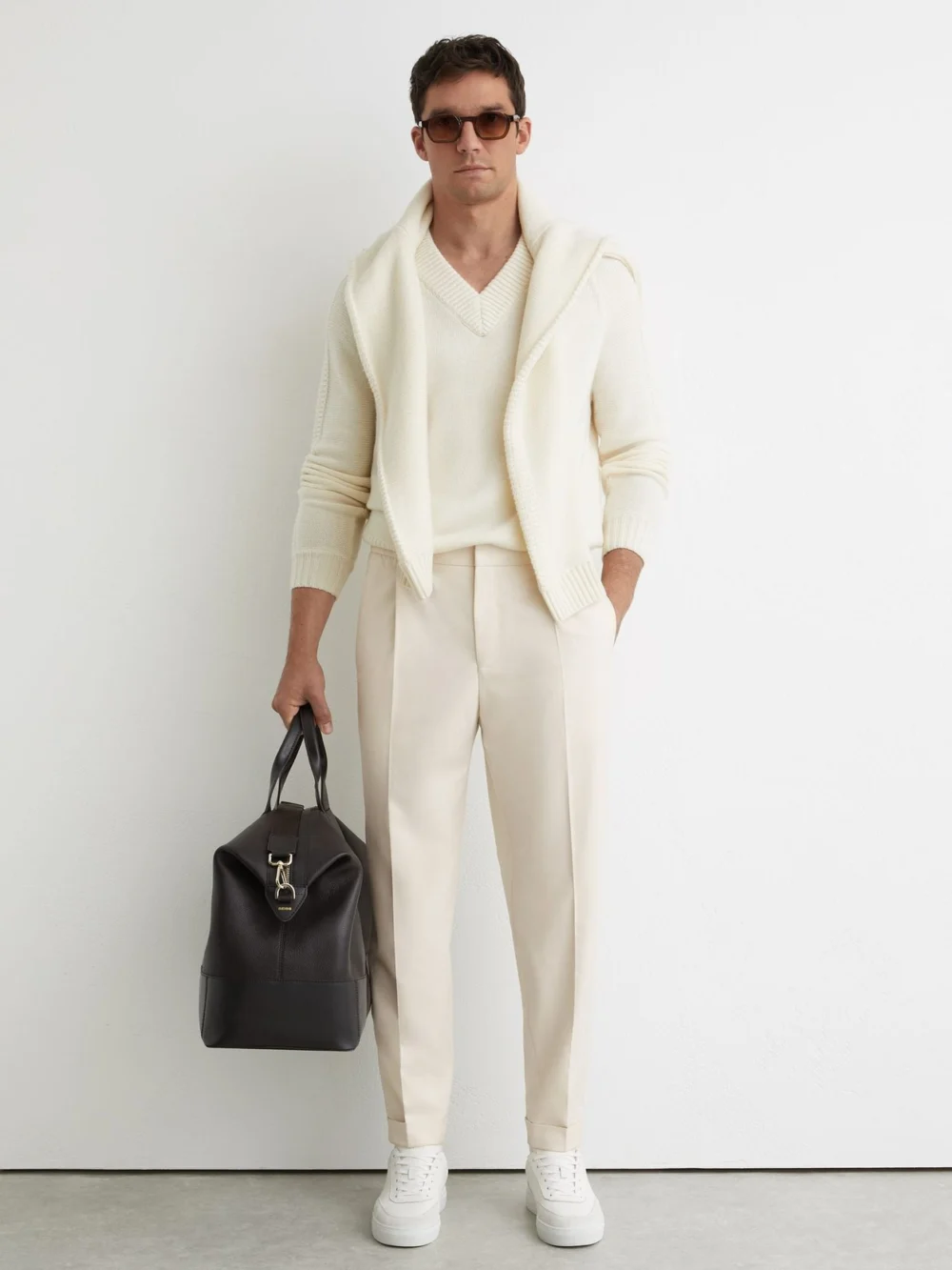 Reiss Ecru Relaxed Drawstring Trousers with Turn-ups
