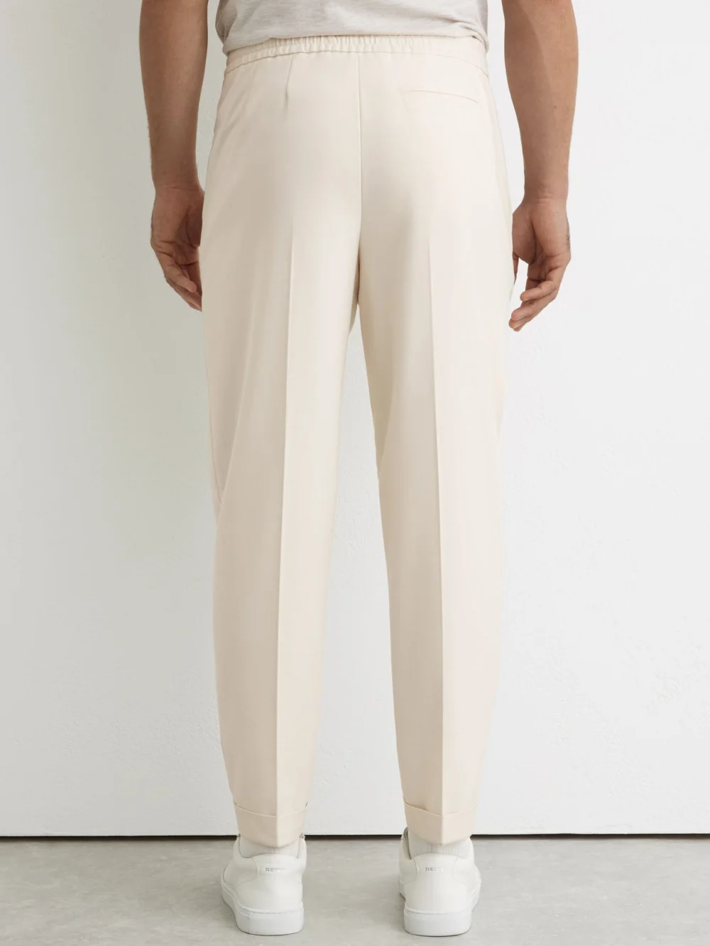 Reiss Ecru Relaxed Drawstring Trousers with Turn-ups, view 4