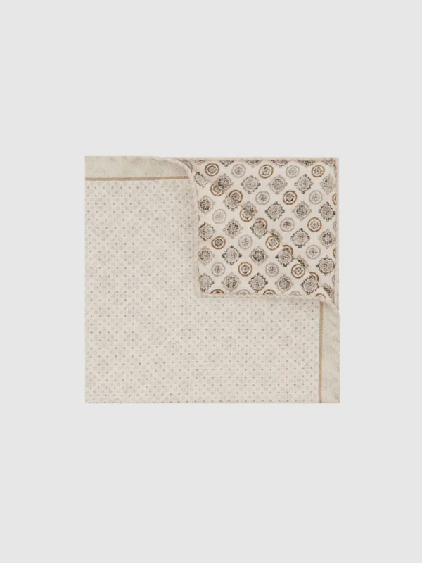 Reiss Ecru Silk Micro Spot-print Pocket Square,