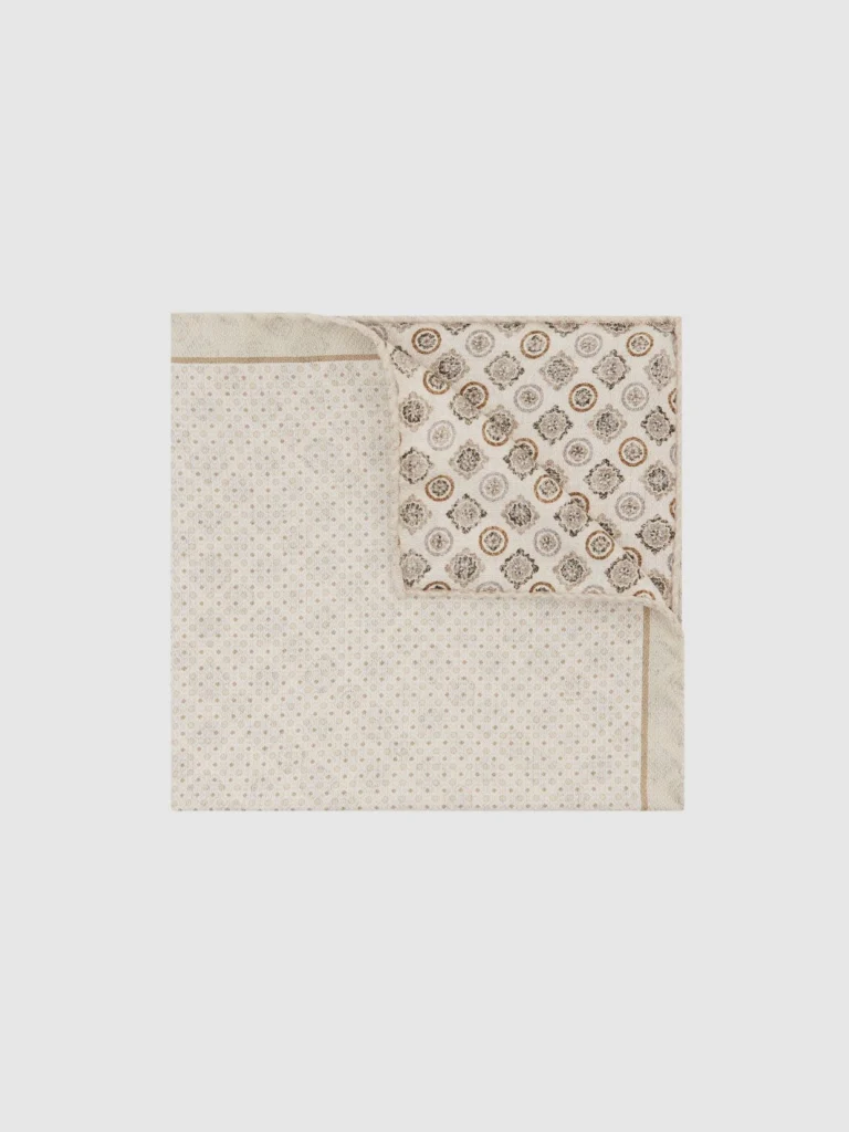 Reiss Ecru Silk Micro Spot-print Pocket Square,
