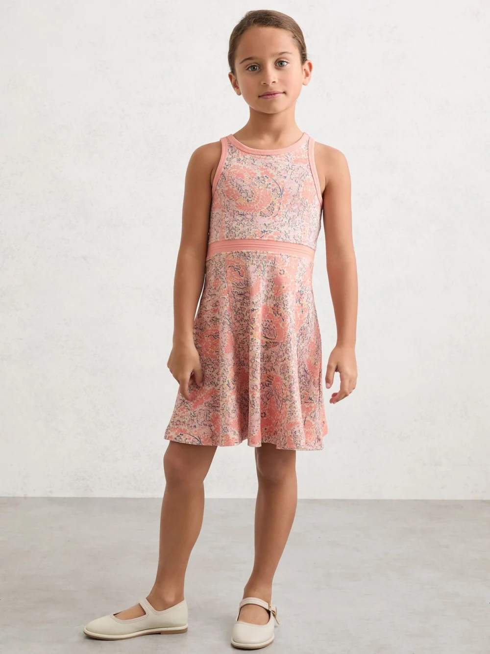 Reiss Eden Multi 13-14 yrs Stretch-cotton Floral Sleeveless Dress, Years, Coral & Blue,, view 2