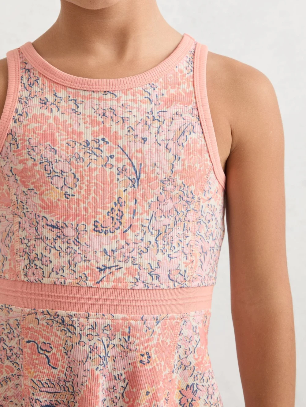 Reiss Eden Multi 13-14 yrs Stretch-cotton Floral Sleeveless Dress, Years, Coral & Blue,, view 3
