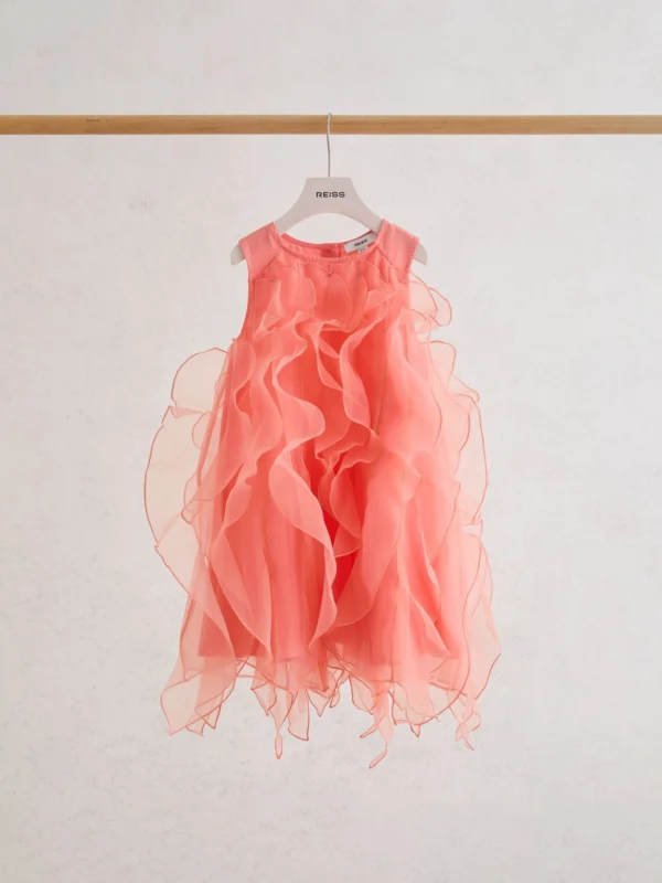 Reiss Ellenora Coral Pink 3-9 yrs Ruffle-detail Organza Dress