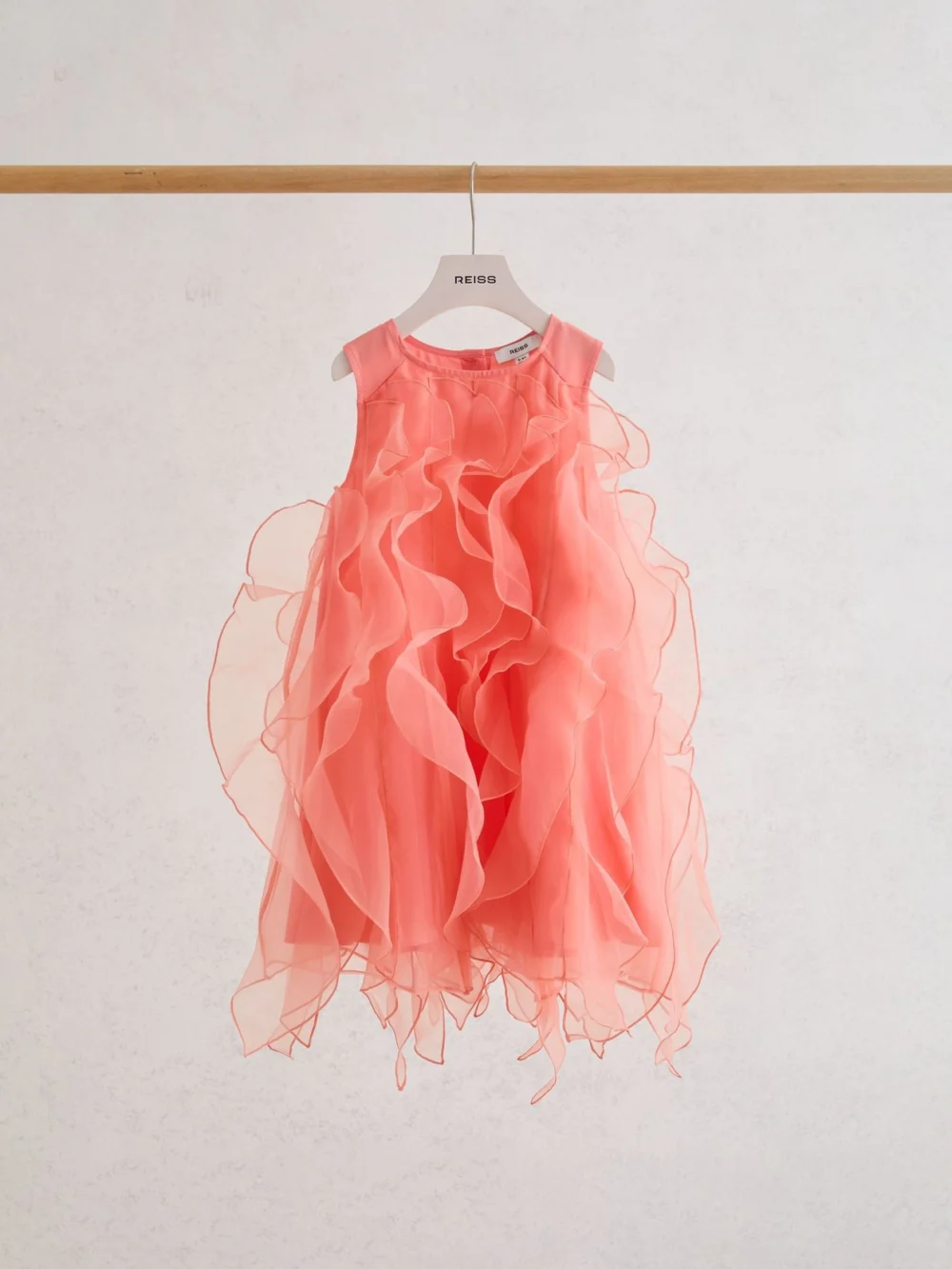 Reiss Ellenora Coral Pink 3-9 yrs Ruffle-detail Organza Dress, view 5