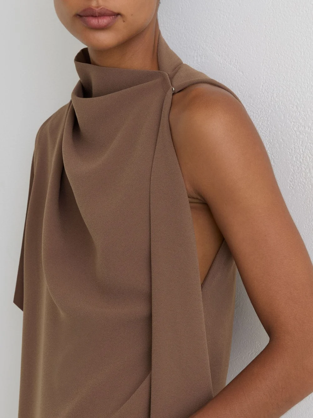 Reiss Ellery Taupe Brown One-shoulder Draped Mini Dress, view 3