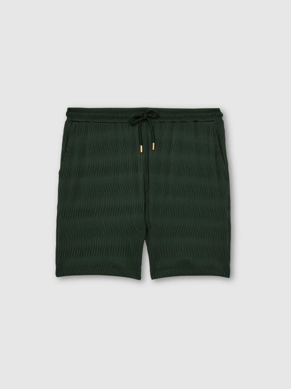 Reiss Emerald Green Textured-wave Drawstring Shorts, view 2