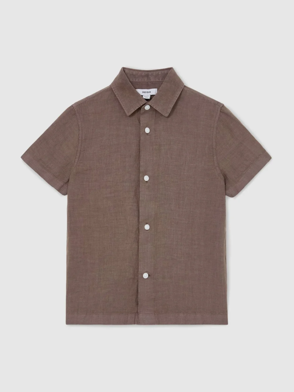 Reiss Espresso Brown 3-9 yrs Linen Short-sleeve Button-through Shirt