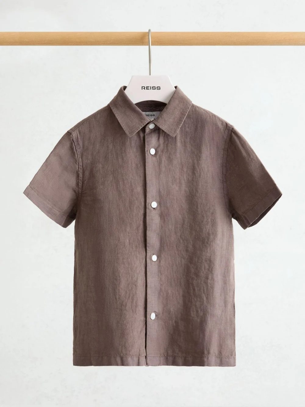 Reiss Espresso Brown 3-9 yrs Linen Short-sleeve Button-through Shirt, view 2