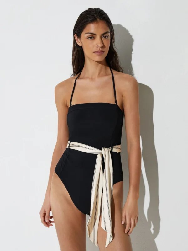 Reiss Etienne Black Print Bandeau Scarf-tie Swimsuit