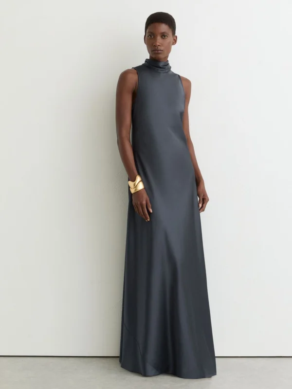 Reiss Fae Grey Fae Petite Satin Cape Maxi Dress, 12