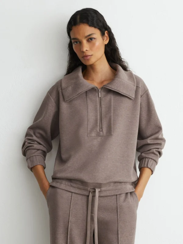 Reiss Fawn Brown Lyocell-wool Half-zip Sweatshirt