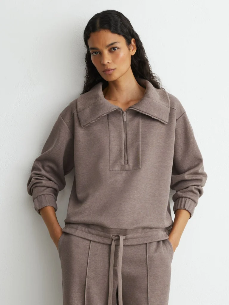 Reiss Fawn Brown Lyocell-wool Half-zip Sweatshirt