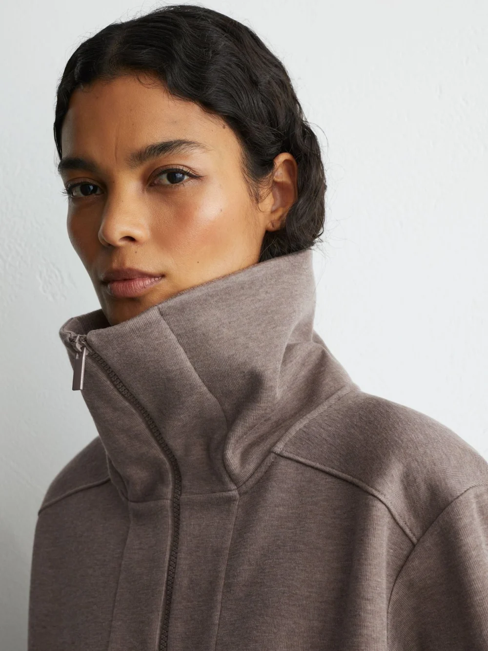 Reiss Fawn Brown Lyocell-wool Half-zip Sweatshirt, view 4