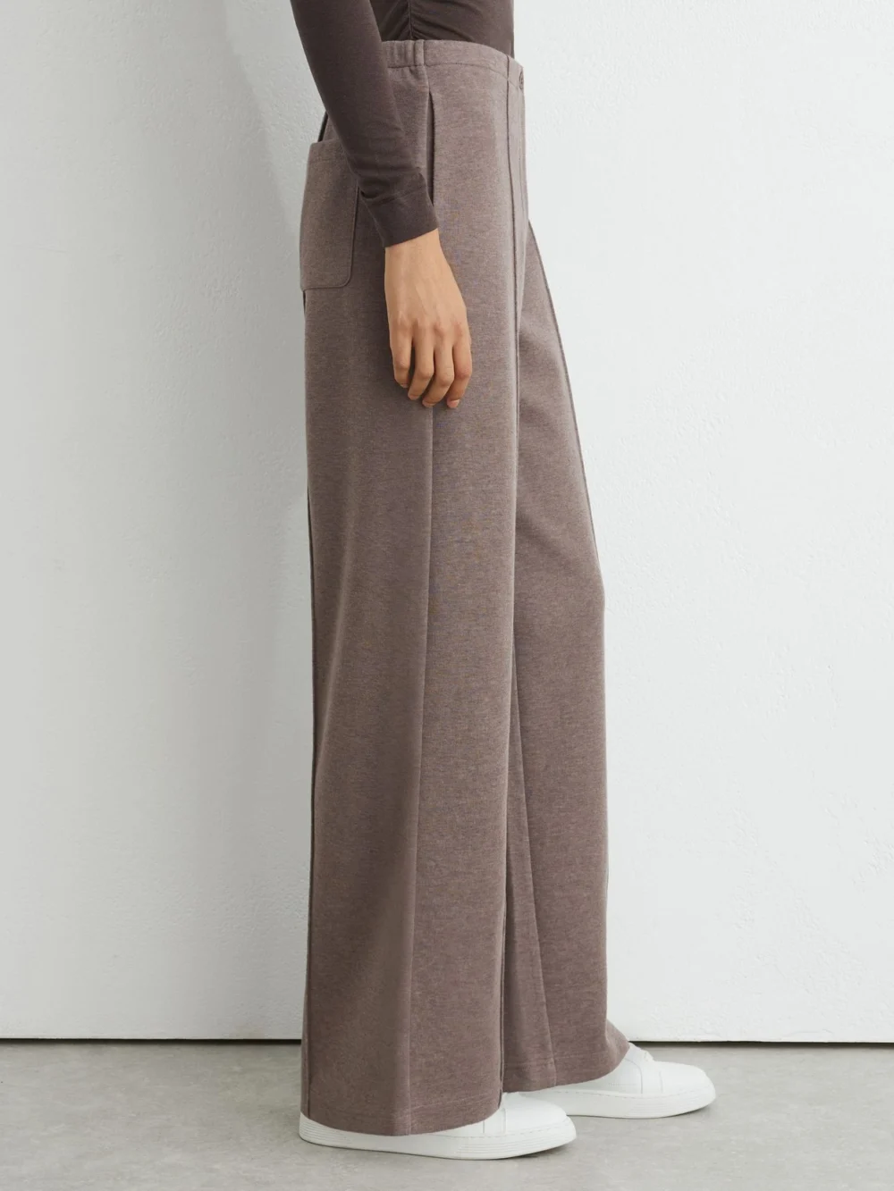 Reiss Fawn Brown Lyocell-wool Wide-leg Joggers, view 4