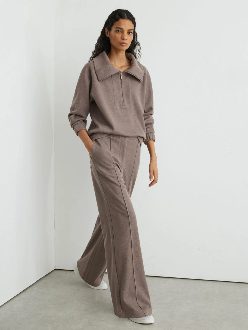 Reiss Fawn Brown Lyocell-wool Wide-leg Joggers, view 5