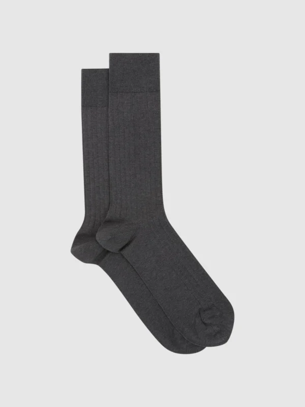 Reiss Fela Socks - Charcoal Cotton Ribbed