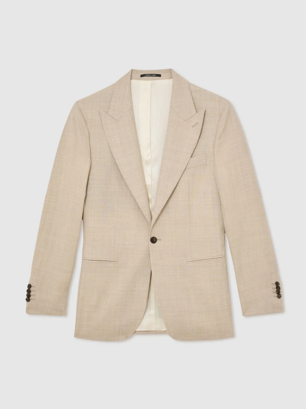 Reiss Fibre Oatmeal Brown Tailored Fit Virgin Wool Textured Single-breasted Blazer, 40, view 2