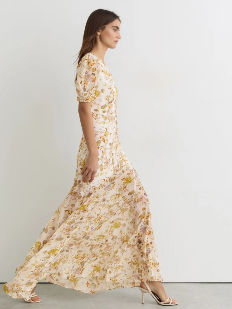 Reiss Floral-print Metallic-thread Maxi Dress