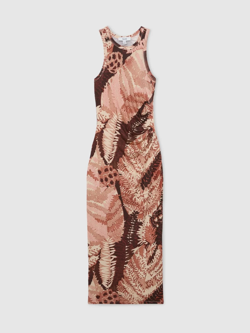 Reiss Floral-print Pink Jersey Racer Midi Dress, view 2