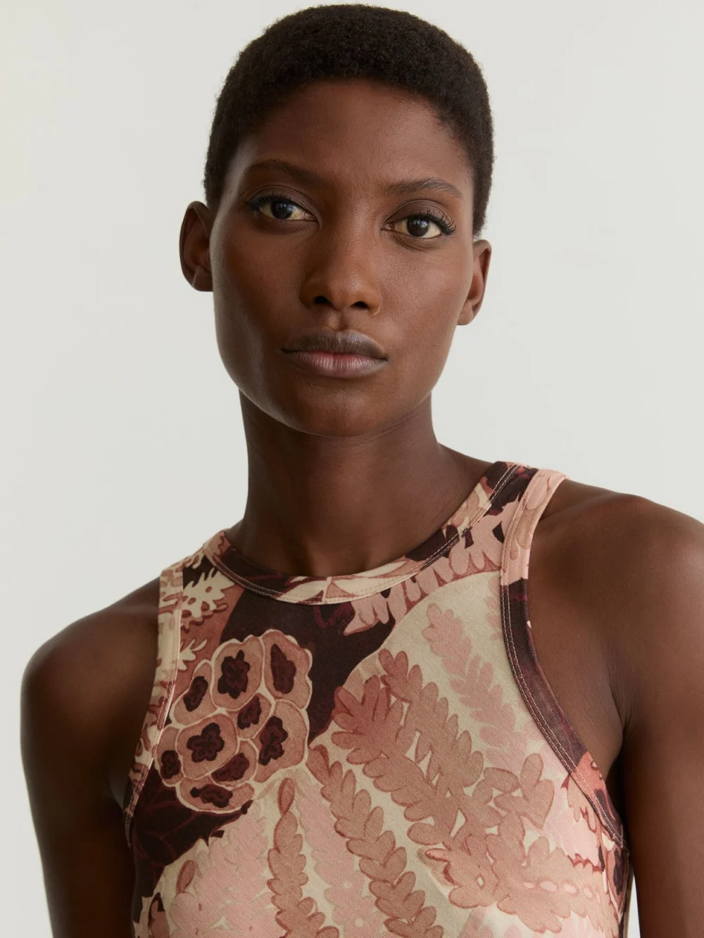 Reiss Floral-print Pink Jersey Racer Midi Dress, view 3